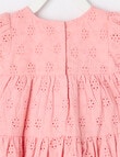 Teeny Weeny Short Puff-Sleeve Embroidery Anglaise Tiered Dress, Melon product photo View 02 S