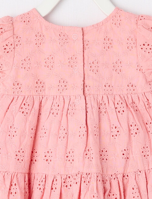 Teeny Weeny Short Puff-Sleeve Embroidery Anglaise Tiered Dress, Melon product photo View 02 L