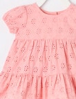 Teeny Weeny Short Puff-Sleeve Embroidery Anglaise Tiered Dress, Melon product photo View 03 S