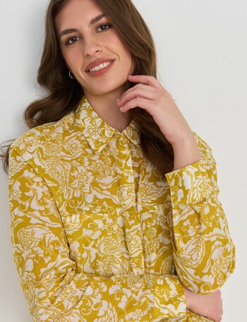 Whistle Floral Long Sleeve Cotton Shirt, Gold product photo