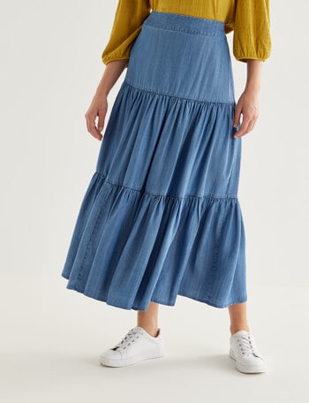 Whistle Midi Tiered Skirt, Denim Wash product photo