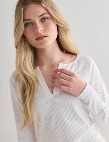 Mineral Sleep Rib Long Sleeve Top, White product photo