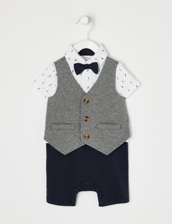 Teeny Weeny All Dressed Up Knit All-in-One Romper, Grey & Navy product photo