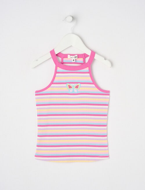 Mac & Ellie Rib Halter Singlet Yarn Dye Stripe, Violet product photo