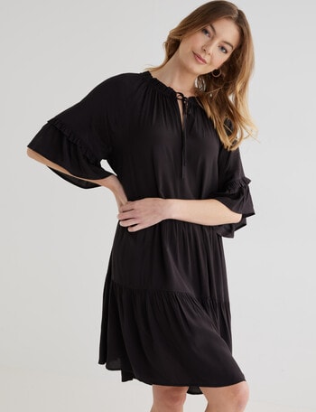 Whistle Ruffle Sleeve Dress, Black product photo