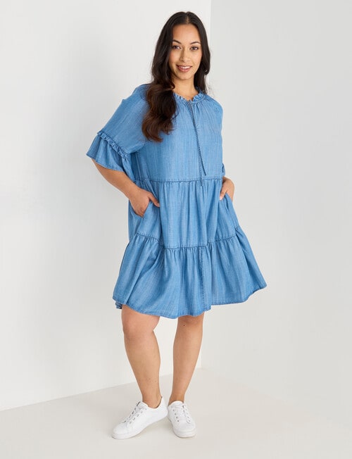 Whistle Ruffle Sleeve Knee Length Dress, Chambray product photo View 03 L