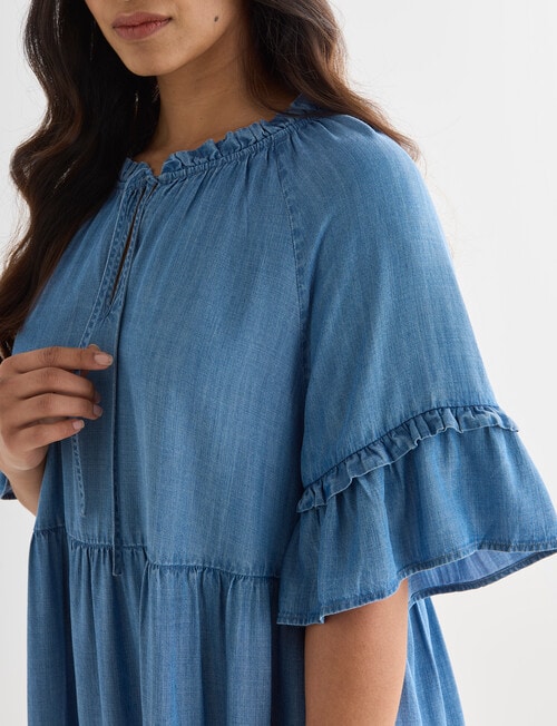 Whistle Ruffle Sleeve Knee Length Dress, Chambray product photo View 04 L