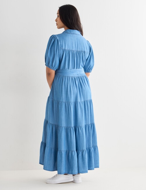 Whistle Tiered Lyocell Dress Short Sleeve, Denim Wash product photo View 02 L