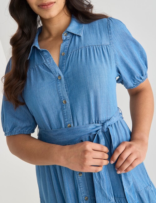 Whistle Tiered Lyocell Dress Short Sleeve, Denim Wash product photo View 04 L