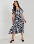 Whistle Floral Pansy Print Short Sleeve Tea Dress, Black product photo View 03 S