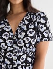 Whistle Floral Pansy Print Short Sleeve Tea Dress, Black product photo View 04 S