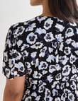 Whistle Floral Pansy Print Short Sleeve Tea Dress, Black product photo View 06 S