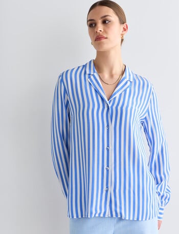 Whistle Stripe Long Sleeve Shirt, Blue & White product photo