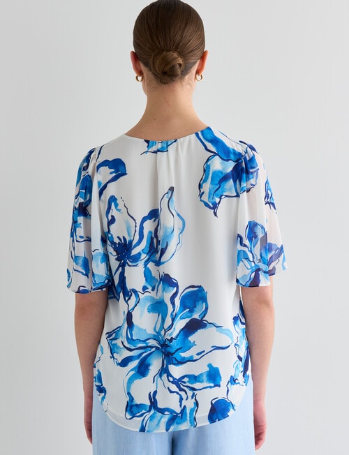 Whistle Shell V-Neck Flutter Sleeve Top, Abstract Floral product photo View 02 L