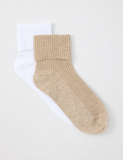 Ambra Cuffed Rib Crew Sock, 2 - Pack, White & Oatmeal product photo