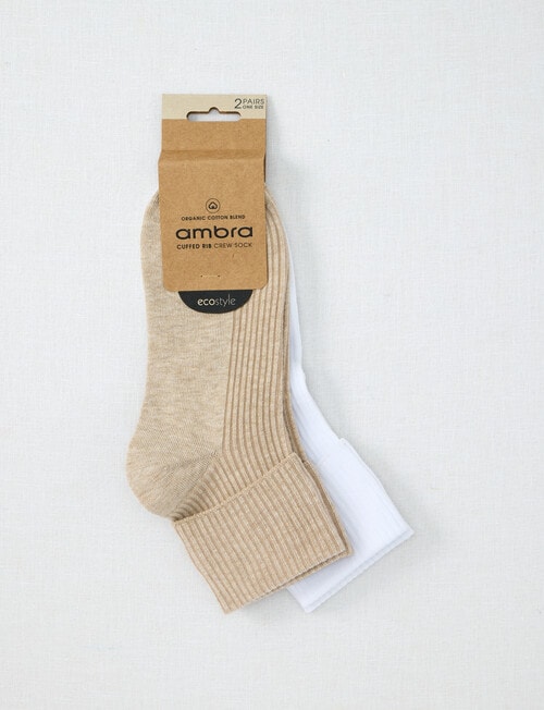 Ambra Cuffed Rib Crew Sock, 2 - Pack, White & Oatmeal product photo View 02 L