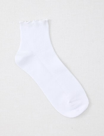 Ambra Lettuce Edge Crew Sock, White product photo