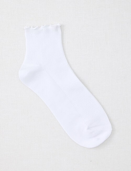 Ambra Lettuce Edge Crew Sock, White product photo