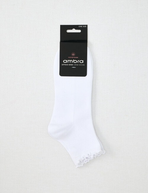 Ambra Lettuce Edge Crew Sock, White product photo View 02 L