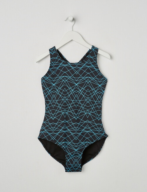 Wavetribe Geometric Ocean One Piece Swimsuit, Black product photo