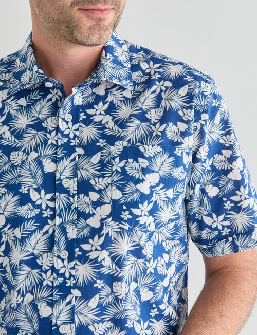 Chisel Palm Slub Print Short Sleeve Shirt, Denim Blue product photo View 04 L