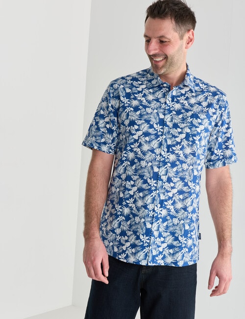 Chisel Palm Slub Print Short Sleeve Shirt, Denim Blue product photo View 05 L