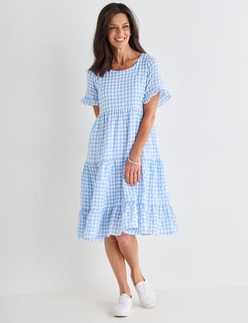 Ella J Gingham Tiered Dress, Blue product photo