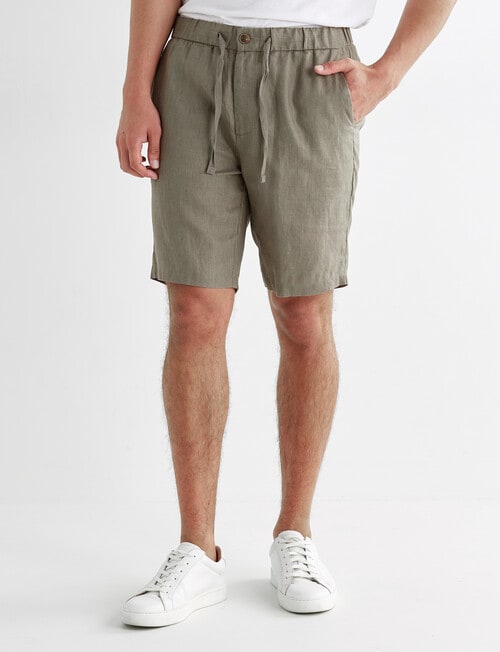 Gasoline Linen Shorts, Khaki product photo