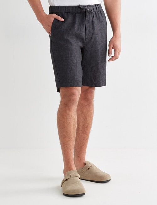 Gasoline Textured Linen Shorts, Graphite product photo View 05 L