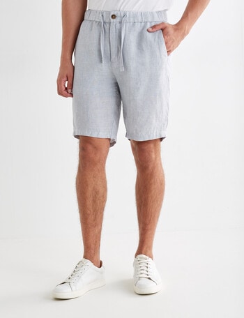 Gasoline Textured Linen Shorts, Blue product photo