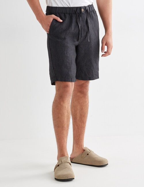 Gasoline Textured Linen Shorts, Graphite product photo