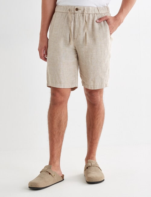 Gasoline Textured Herringbone Linen Shorts, Natural product photo