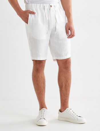 Gasoline Textured Herringbone Linen Shorts, White product photo