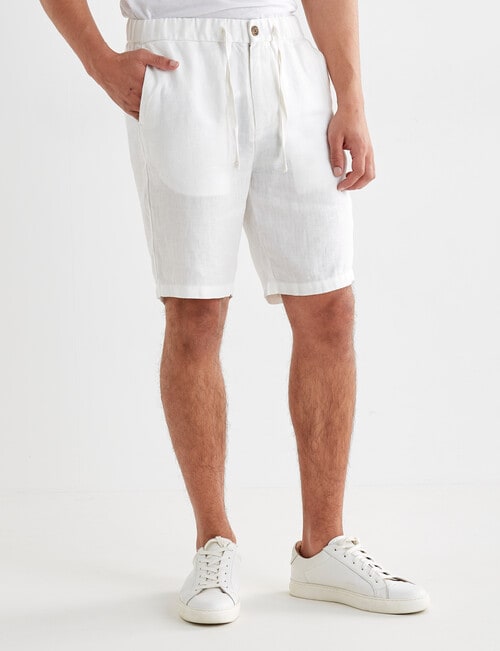 Gasoline Textured Herringbone Linen Shorts, White product photo