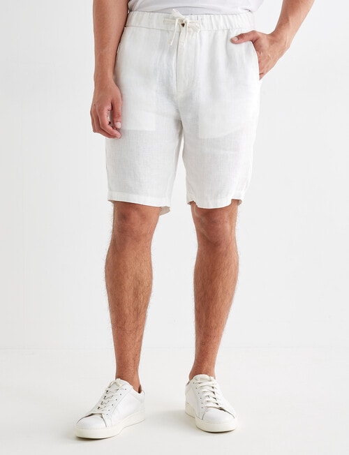 Gasoline Textured Herringbone Linen Shorts, White product photo View 05 L