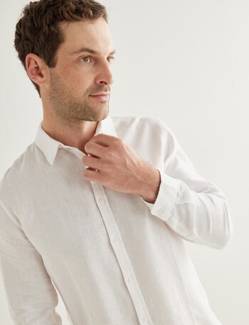 Gasoline Solid Linen Long Sleeve Shirt, White product photo