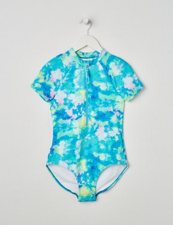 Wavetribe Tie Dye Short Sleeve Rashsuit, Blue product photo