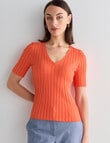 Oliver Black Short Sleeve V-Neck Rib Top, Sunburst product photo View 05 S