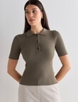 Oliver Black Short Sleeve Rib Polo Shirt, Khaki product photo