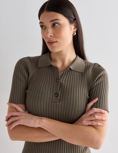 Oliver Black Short Sleeve Rib Polo Shirt, Khaki product photo View 04 L