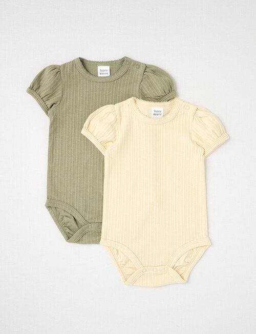 Teeny Weeny Pointelle Short-Sleeve Bodysuit Set, 2-Piece, Latte & Moss product photo