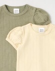 Teeny Weeny Pointelle Short-Sleeve Bodysuit Set, 2-Piece, Latte & Moss product photo View 02 S