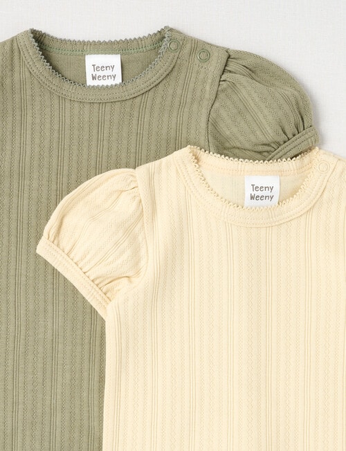 Teeny Weeny Pointelle Short-Sleeve Bodysuit Set, 2-Piece, Latte & Moss product photo View 02 L