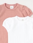 Teeny Weeny Pointelle Short-Sleeve Bodysuit Set, 2-Piece White & Dusty Rose product photo