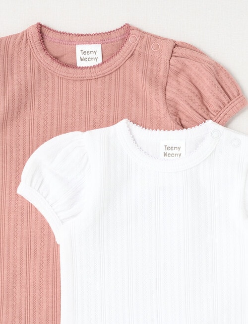 Teeny Weeny Pointelle Short-Sleeve Bodysuit Set, 2-Piece White & Dusty Rose product photo