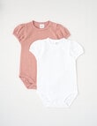 Teeny Weeny Pointelle Short-Sleeve Bodysuit Set, 2-Piece White & Dusty Rose product photo View 02 S