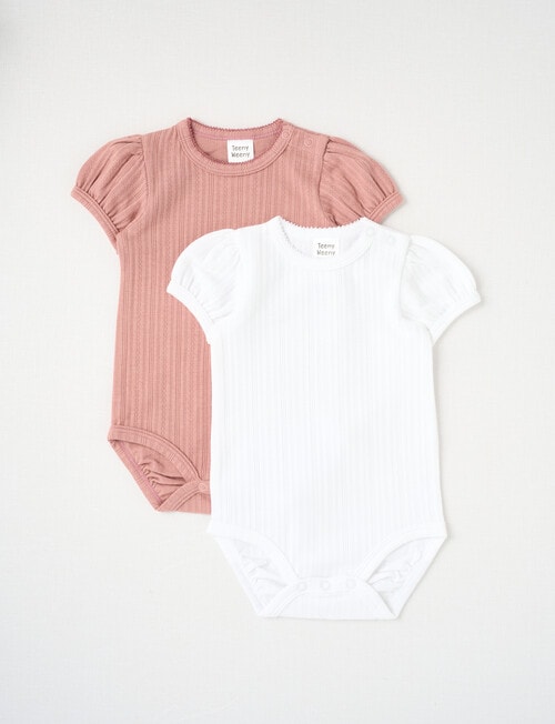 Teeny Weeny Pointelle Short-Sleeve Bodysuit Set, 2-Piece White & Dusty Rose product photo View 02 L