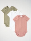 Teeny Weeny Pointelle Short-Sleeve Bodysuit Set, 3-Piece, White, Moss & Dusty Rose product photo