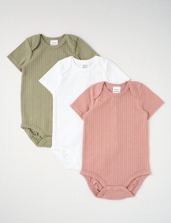 Teeny Weeny Pointelle Short-Sleeve Bodysuit Set, 3-Piece, White, Moss & Dusty Rose product photo