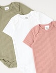 Teeny Weeny Pointelle Short-Sleeve Bodysuit Set, 3-Piece, White, Moss & Dusty Rose product photo View 02 S